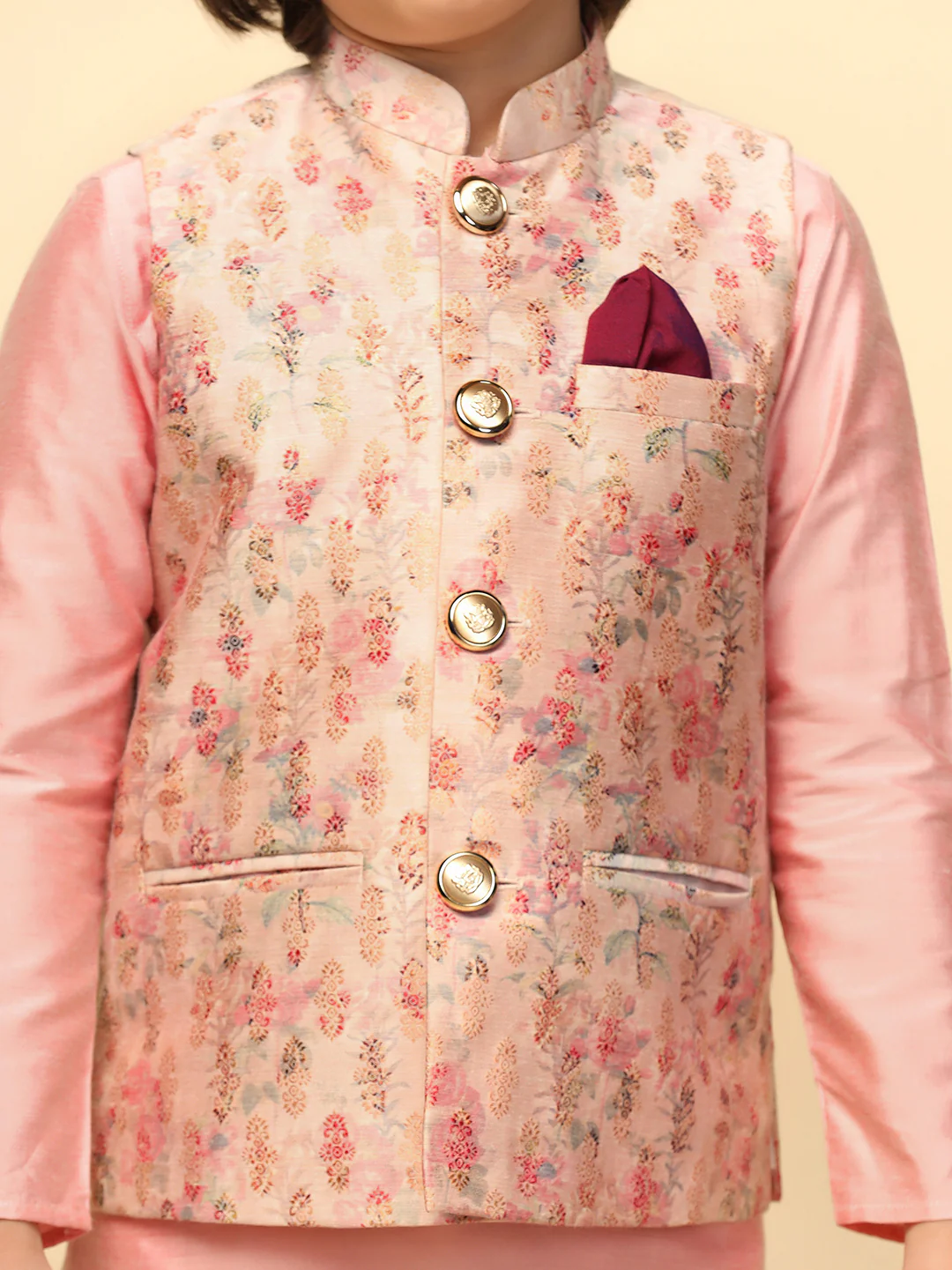 Boy's Multi Colour Jacquard Nehru Jacket - Image 5