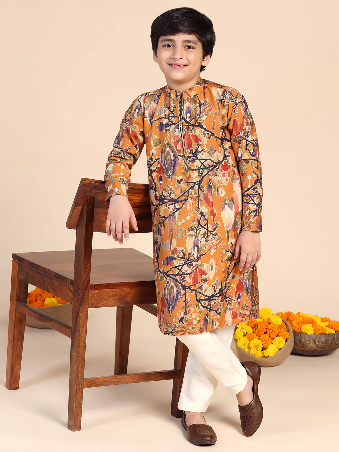 Boy's Mustard Printed Kurta