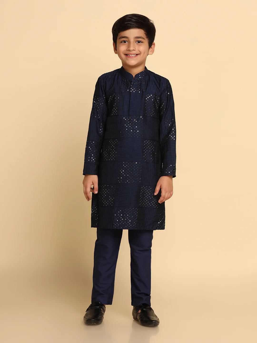 Boy's Navy Blue kurta Pyjama Set