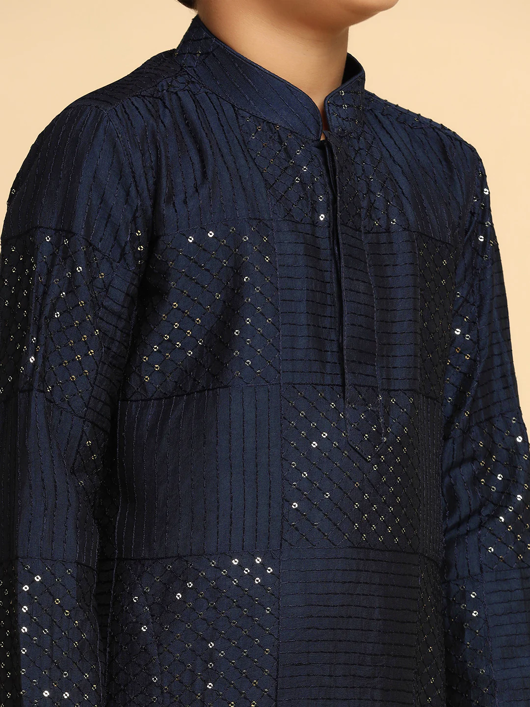 Boy's Navy Blue kurta Pyjama Set - Image 5