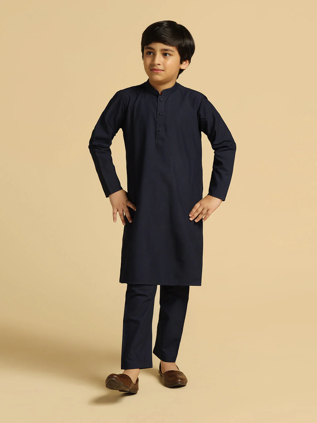 Boy's Navy Blue Solid Solid Kurta - Image 12