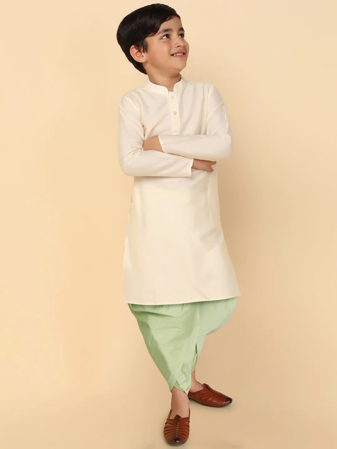 Boy's Off White Kurta Dhoti Set - Image 3