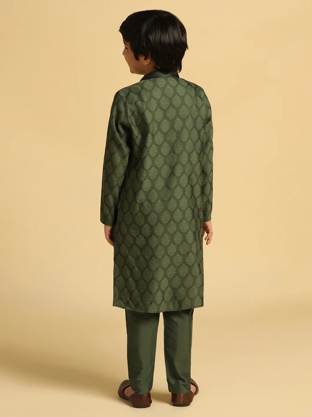 Boy's Olive Self Design Kurta - Image 4