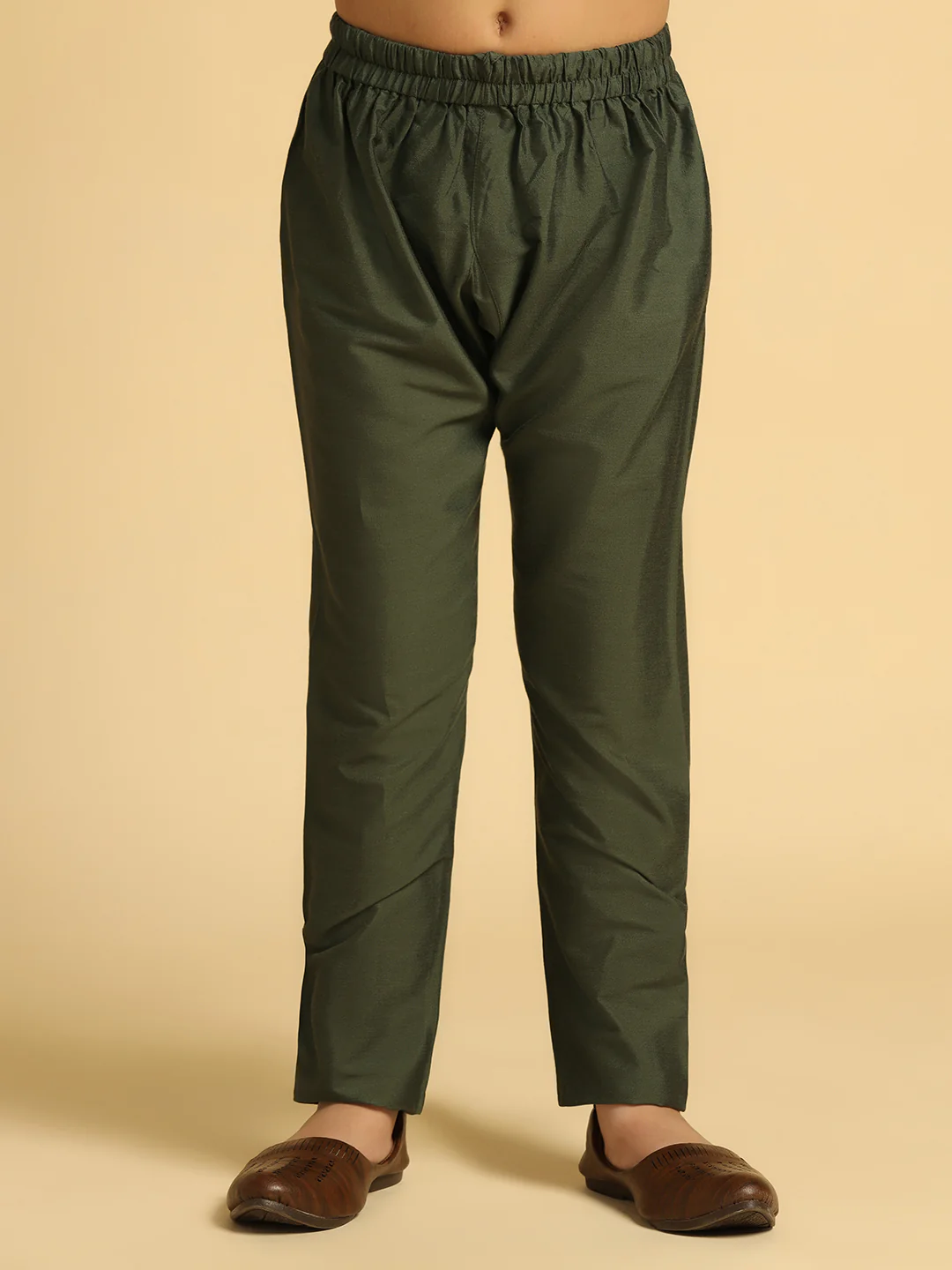 Boy's Olive Self Design Kurta Pyjama Set - Image 6
