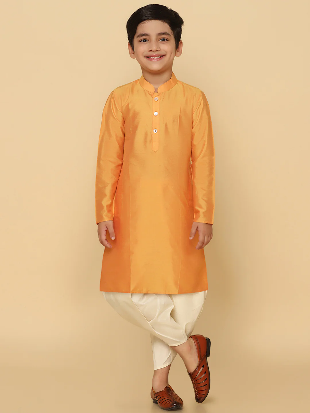 Kisah Boy's Orange Kurta Dhoti Set