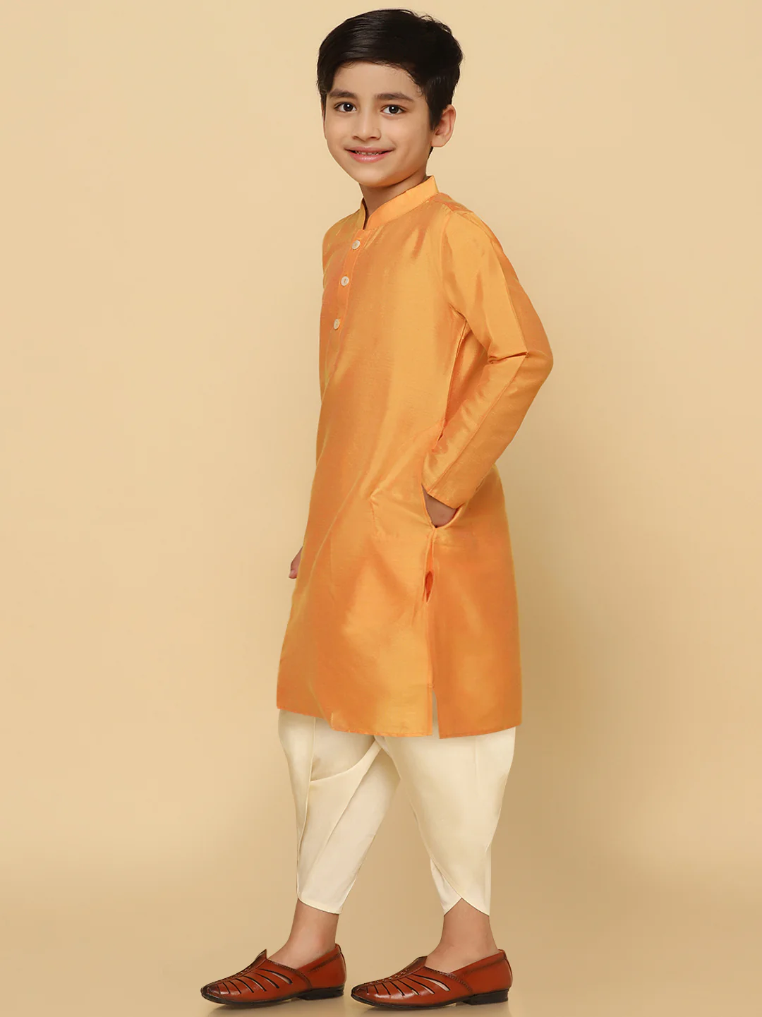 Kisah Boy's Orange Kurta Dhoti Set - Image 3