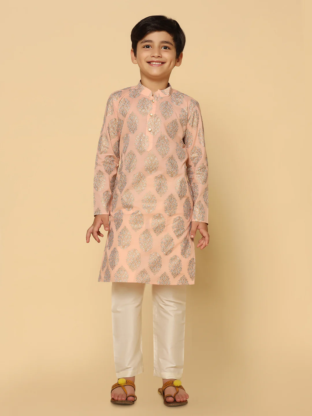 Boys Peach Kurta Pyjama Set