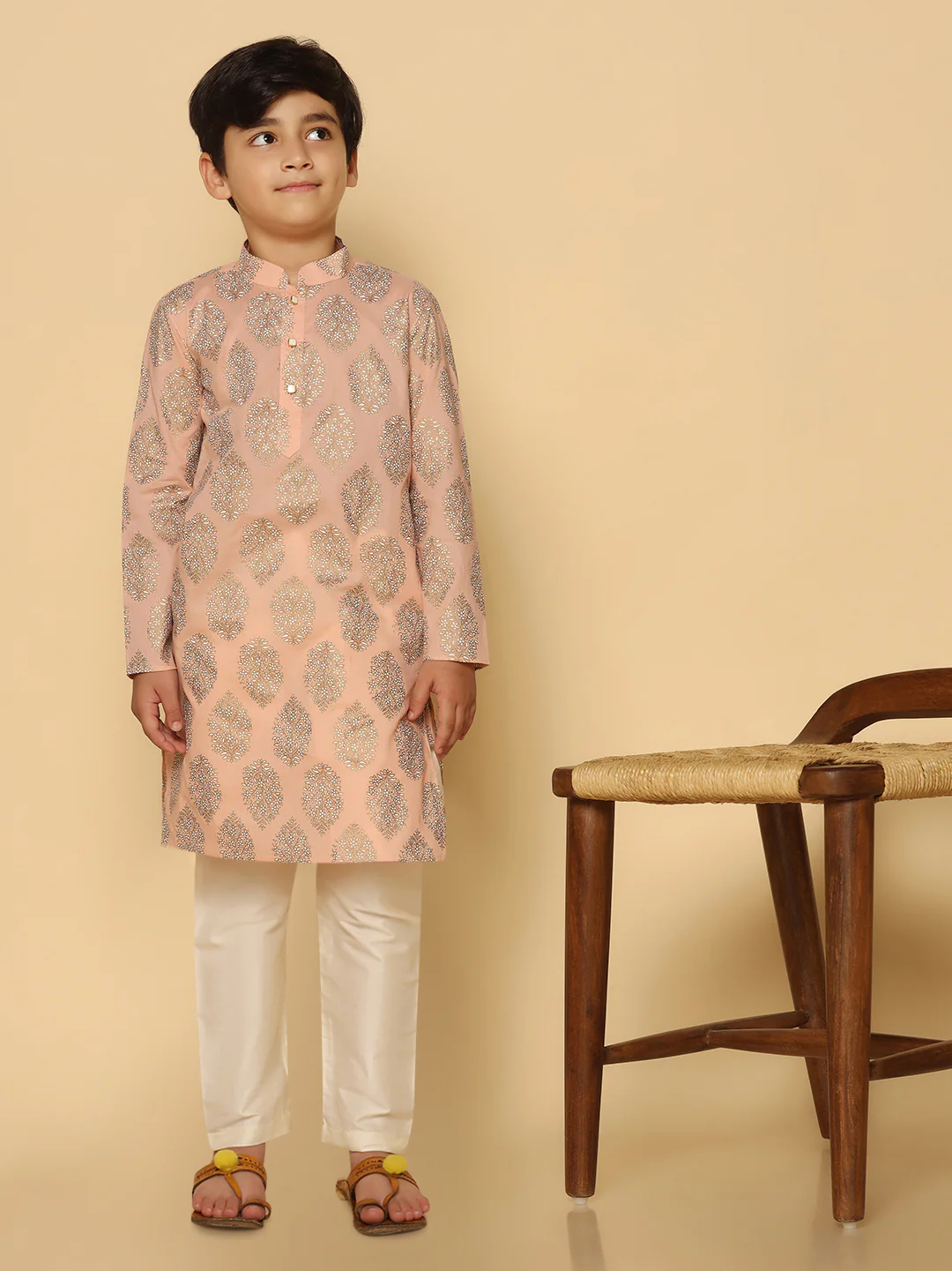 Boys Peach Kurta Pyjama Set - Image 7
