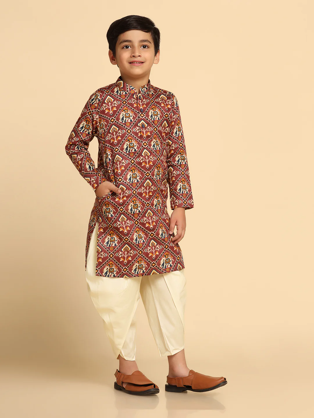 Boy's Pink kurta Dhoti Set - Image 2