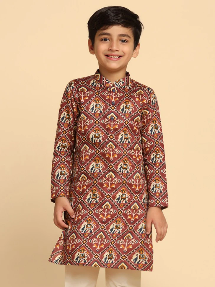 Boy's Pink Printed Kurta