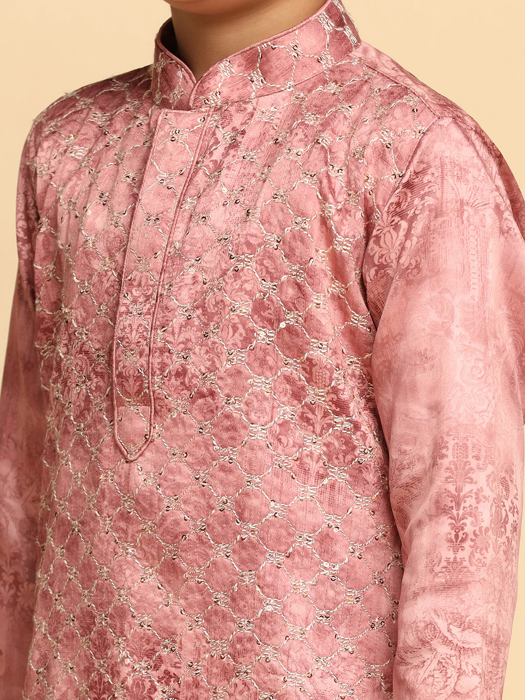 Boy's Pink kurta Pyjama Set - Image 5