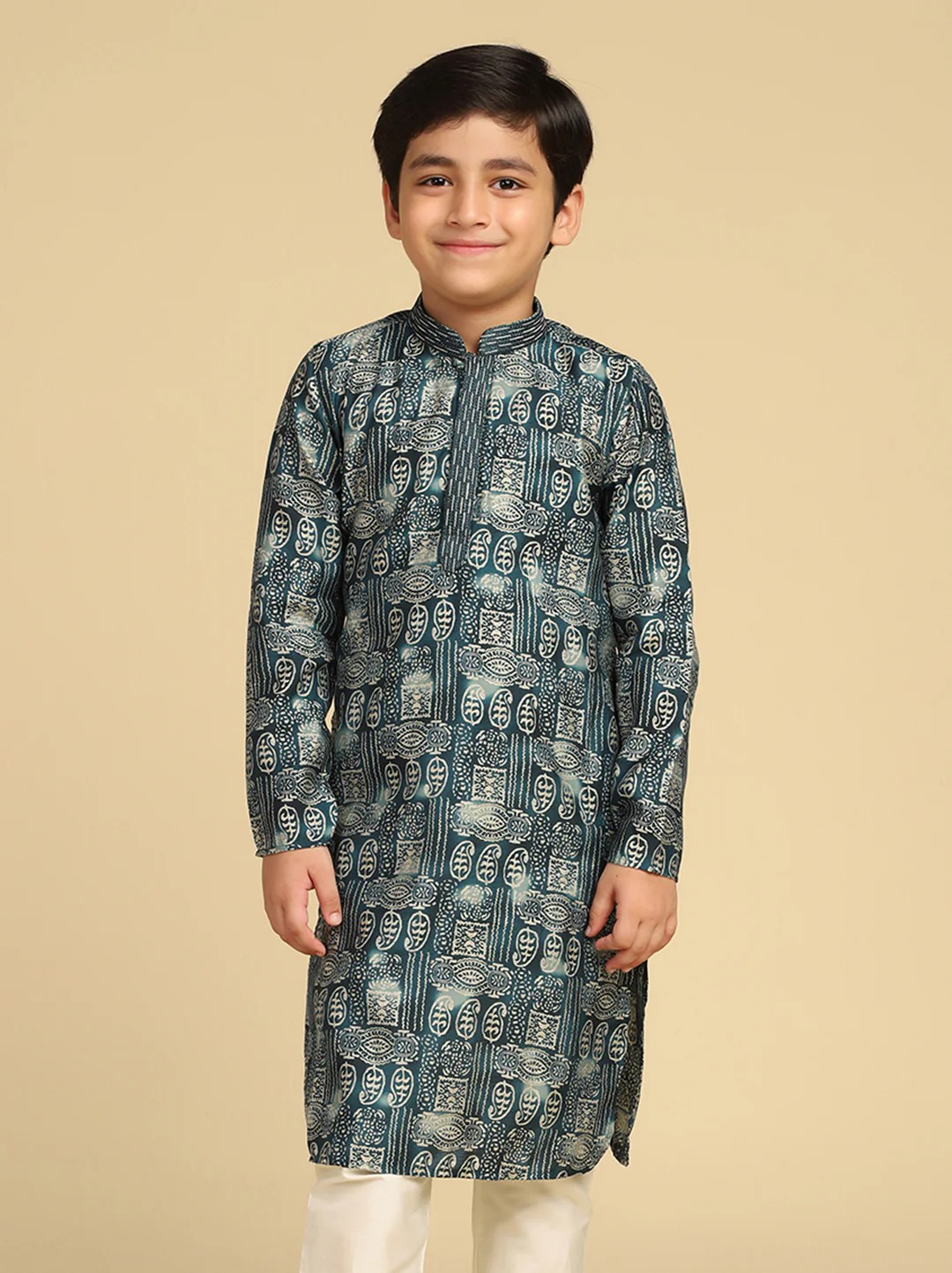 Boy's Turquoise Blue Printed Paisley Kurta