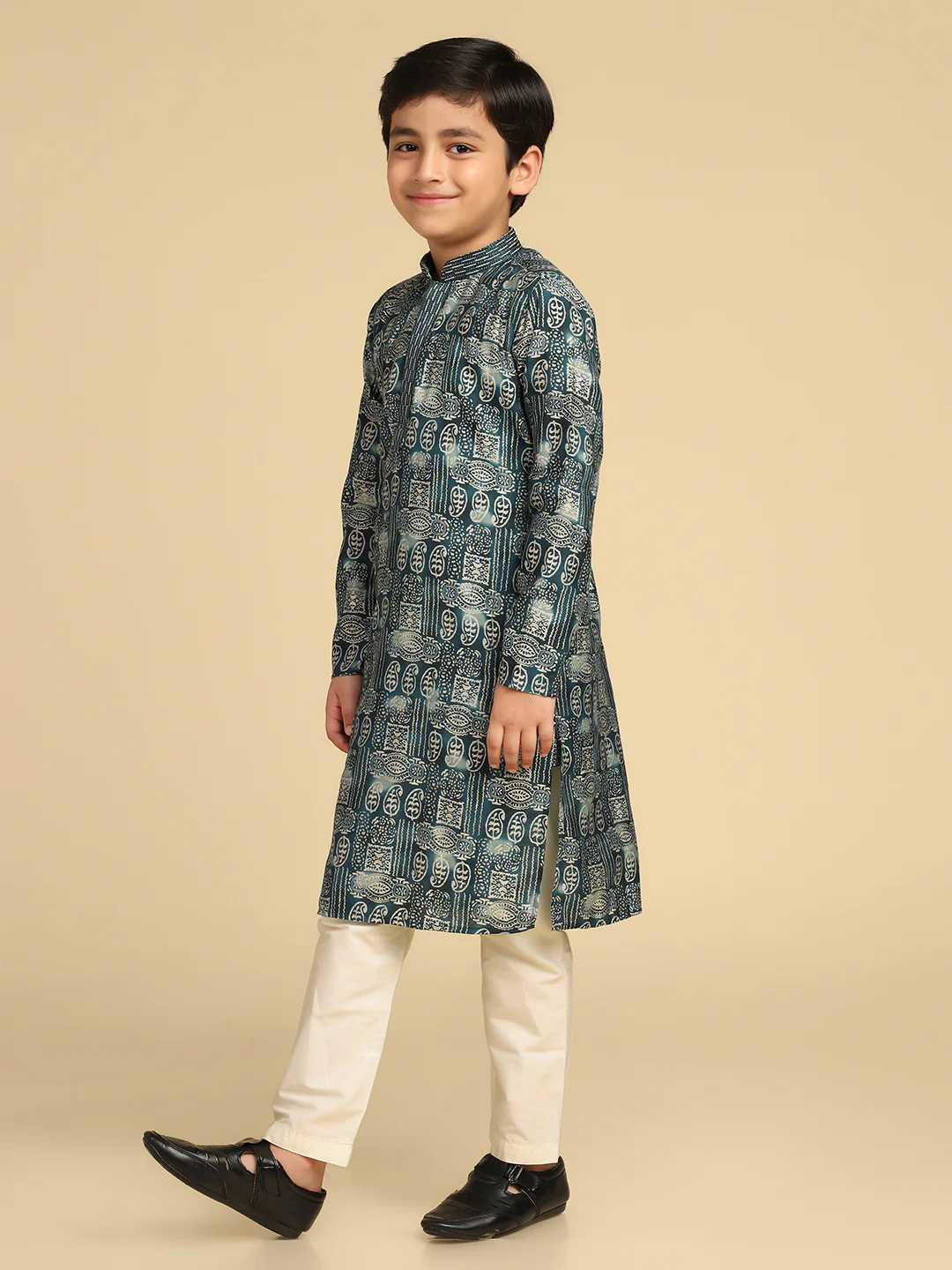 Boy's Turquoise Blue Printed Paisley Kurta - Image 2