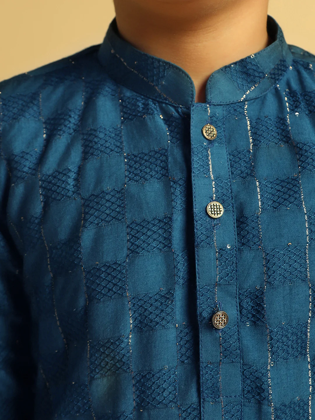 Boy's Turquoise Blue Self Design Kurta Patiala Set - Image 5