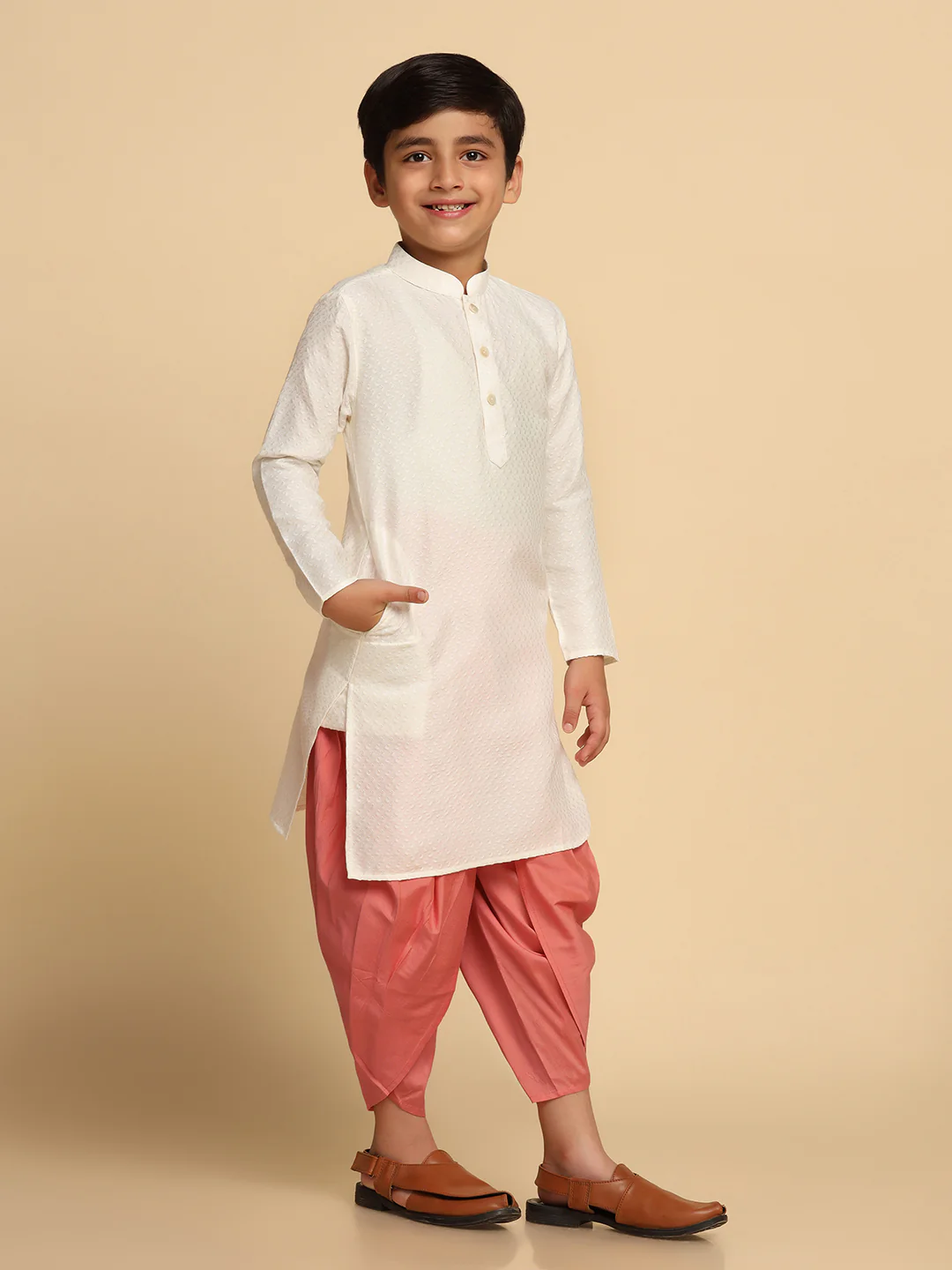 Boy's White kurta Dhoti Set - Image 2