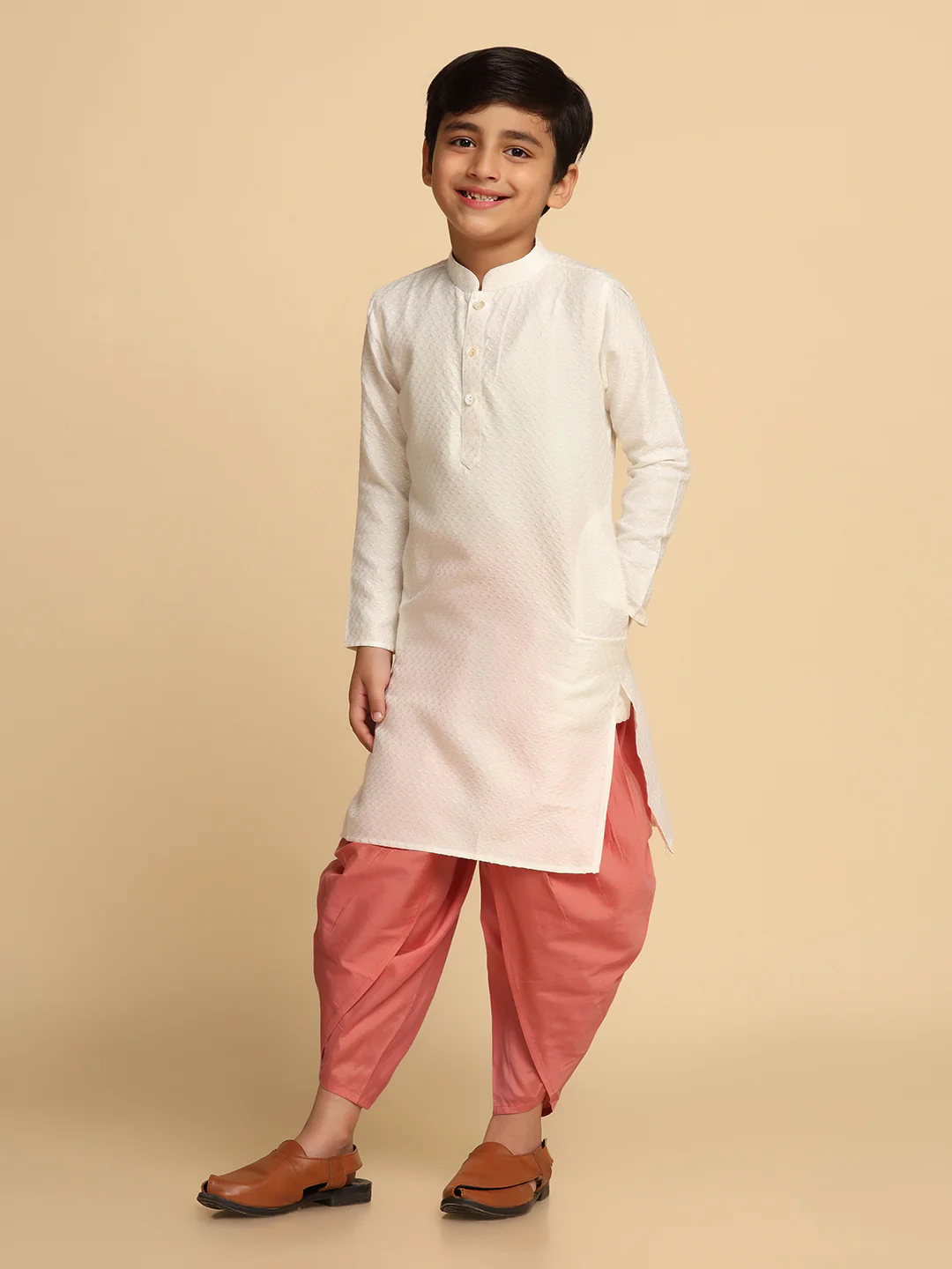Boy's White kurta Dhoti Set - Image 3