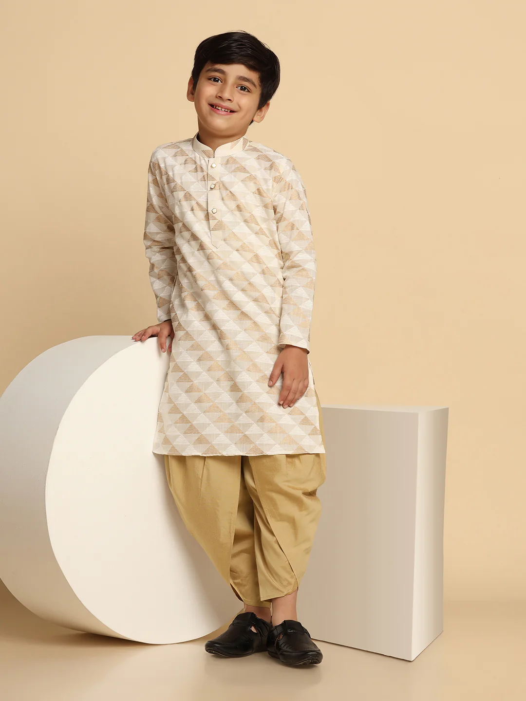 Boy's White kurta Dhoti Set - Image 7
