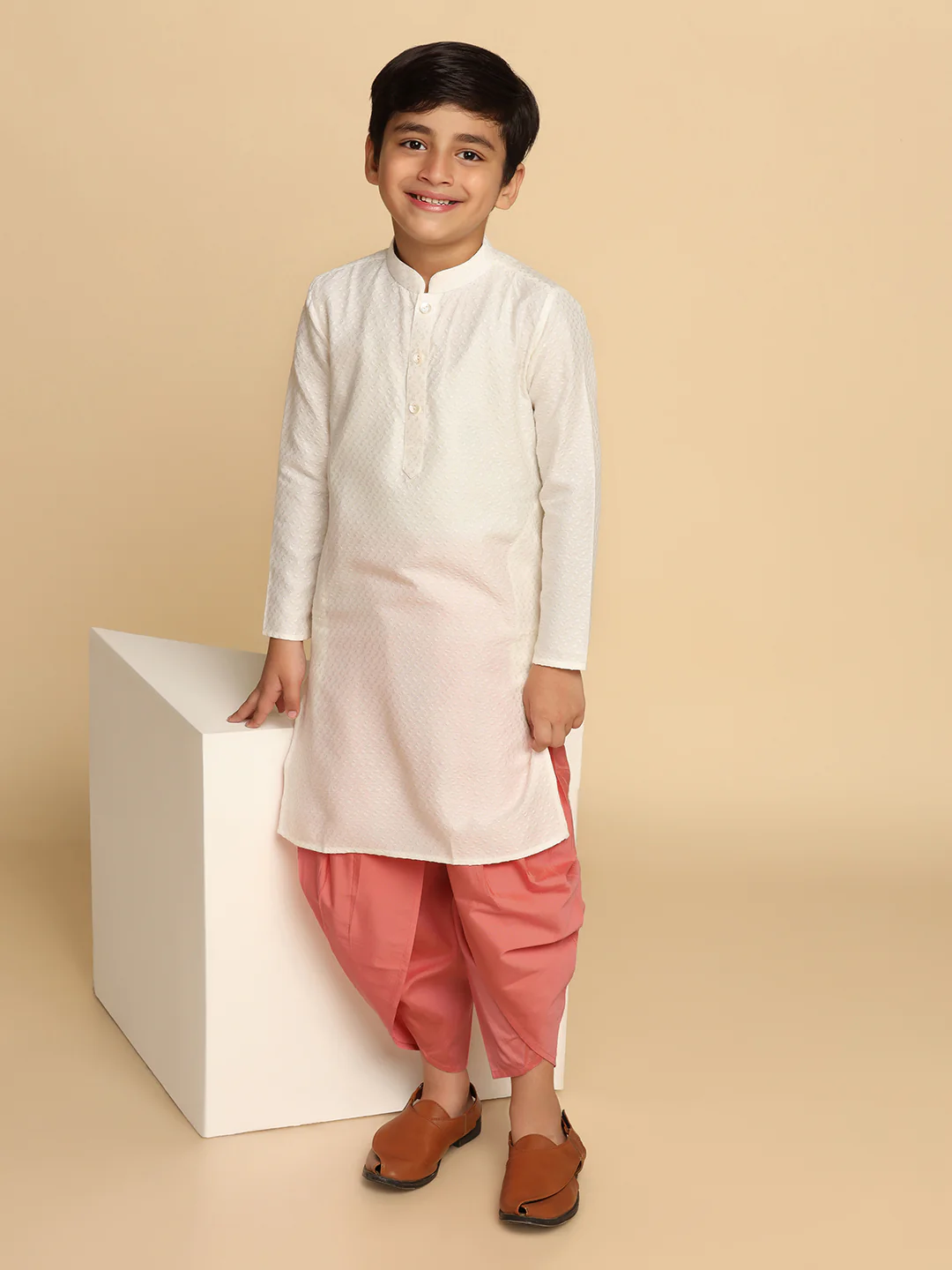 Boy's White Embroidered Kurta - Image 6