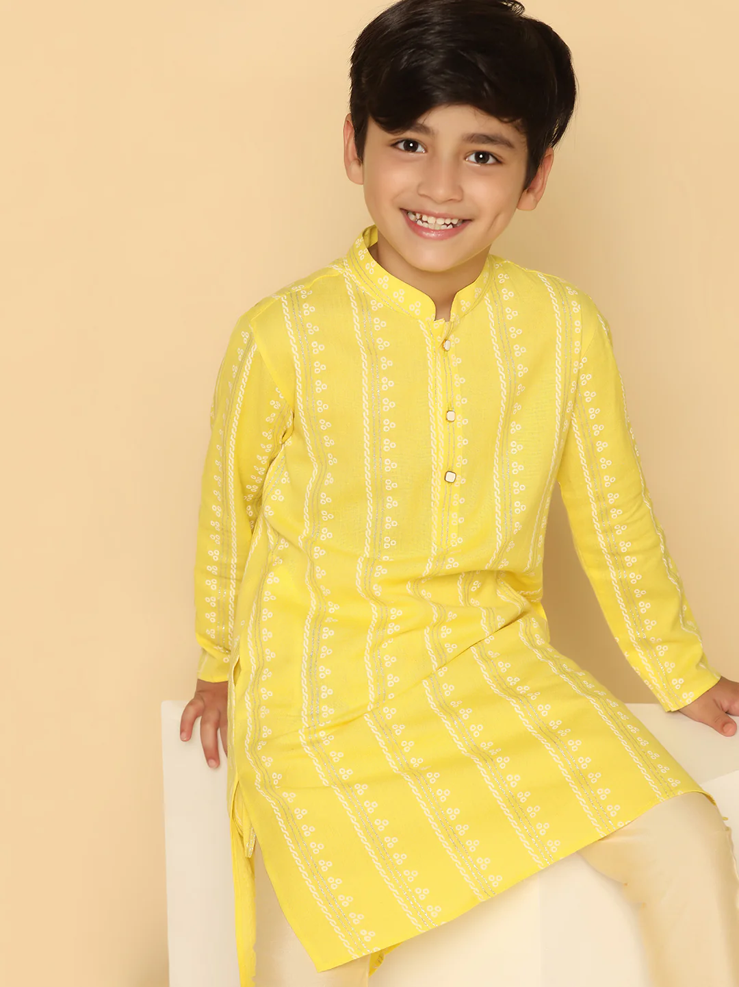 Boys Yellow Kurta Pyjama Set - Image 5