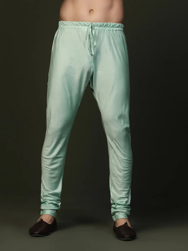 Mint Green Silk Blend Solid Drawstring Churidar