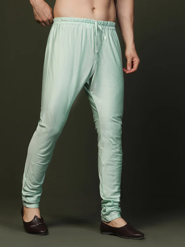 Mint Green Silk Blend Solid Drawstring Churidar - Image 2
