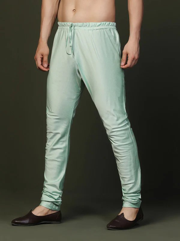 Mint Green Silk Blend Solid Drawstring Churidar - Image 3