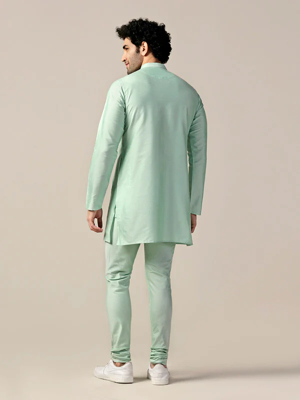 Mint Green Solid Mid Kurta Churidar Set - Image 4