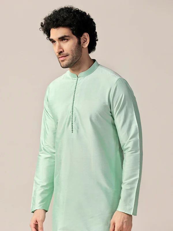 Mint Green Solid Mid Kurta Churidar Set - Image 5