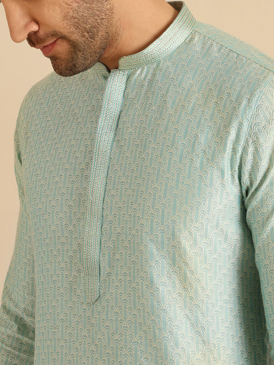Mint Green Jacquard Kurta Churidar Set - Image 5