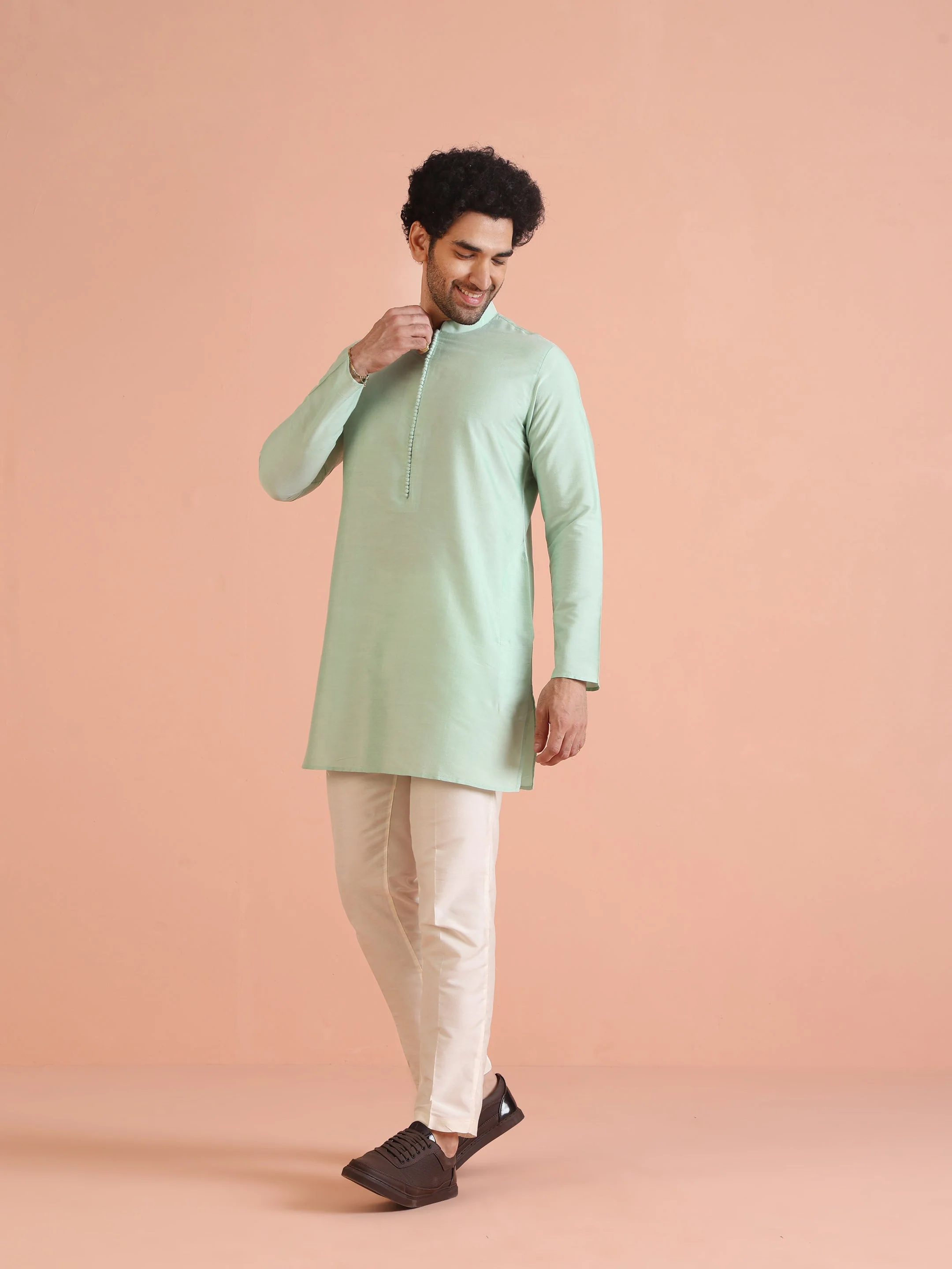 Men Aqua Green Kurta - Image 12