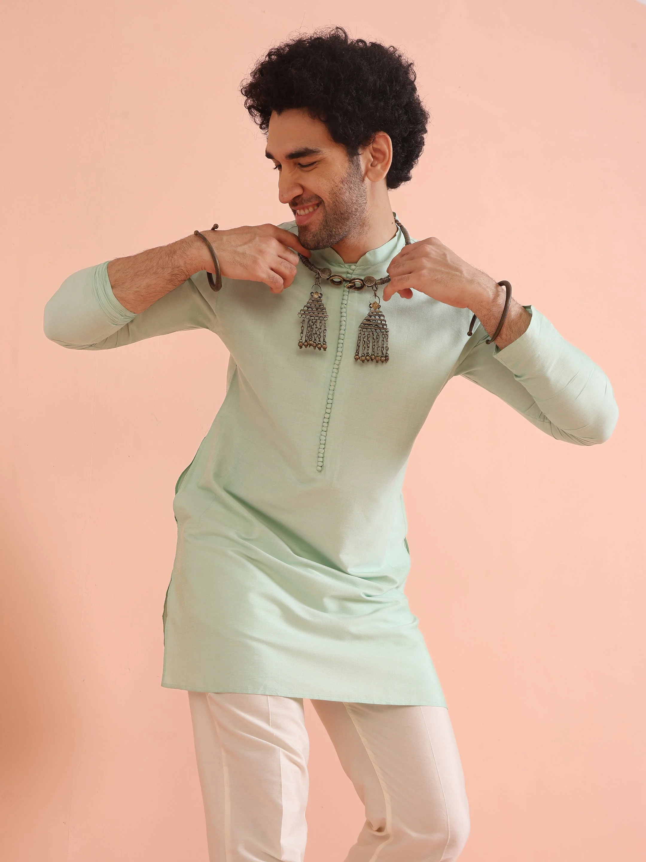 Men Aqua Green Kurta - Image 15