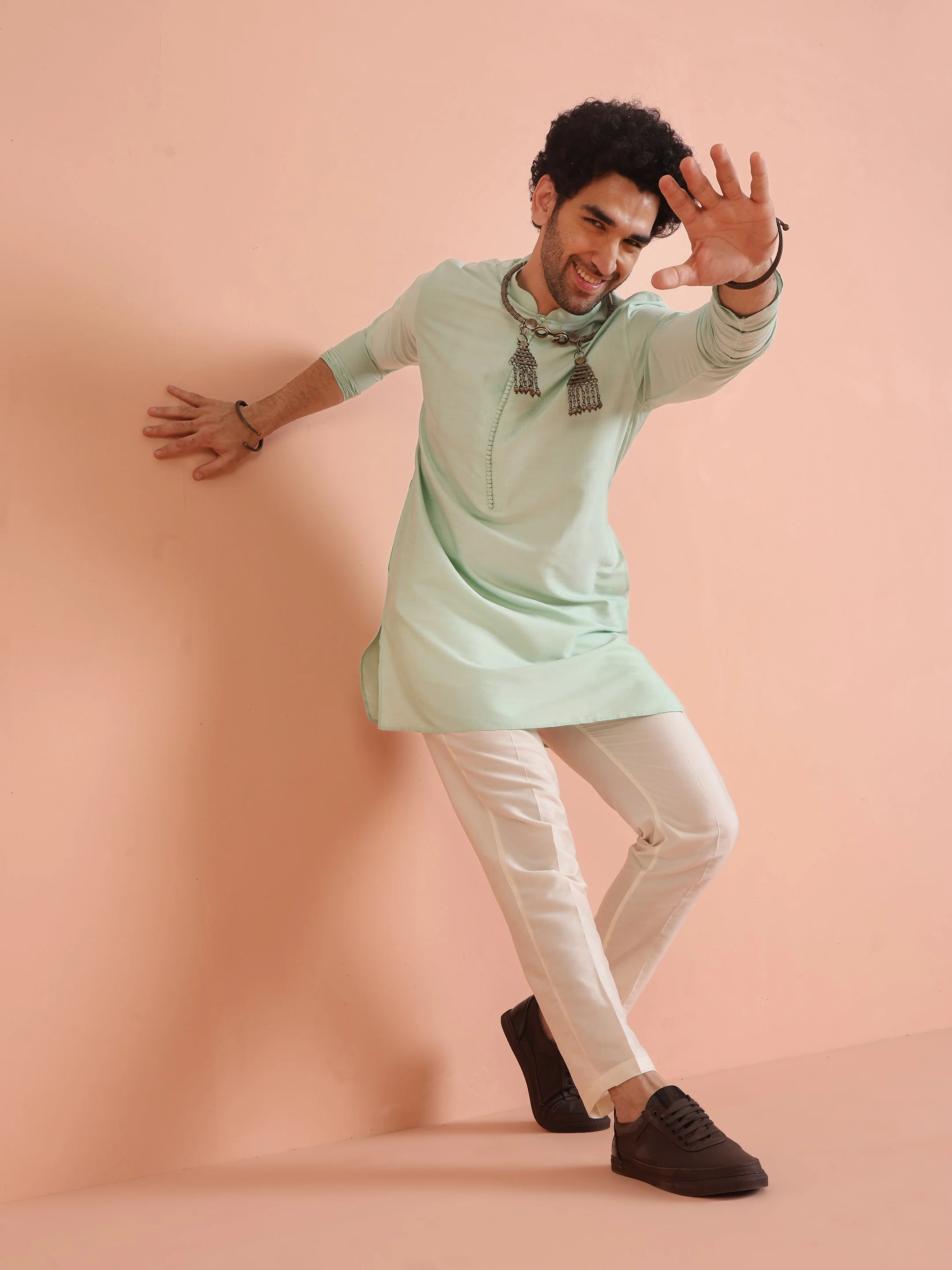 Men Aqua Green Kurta - Image 18