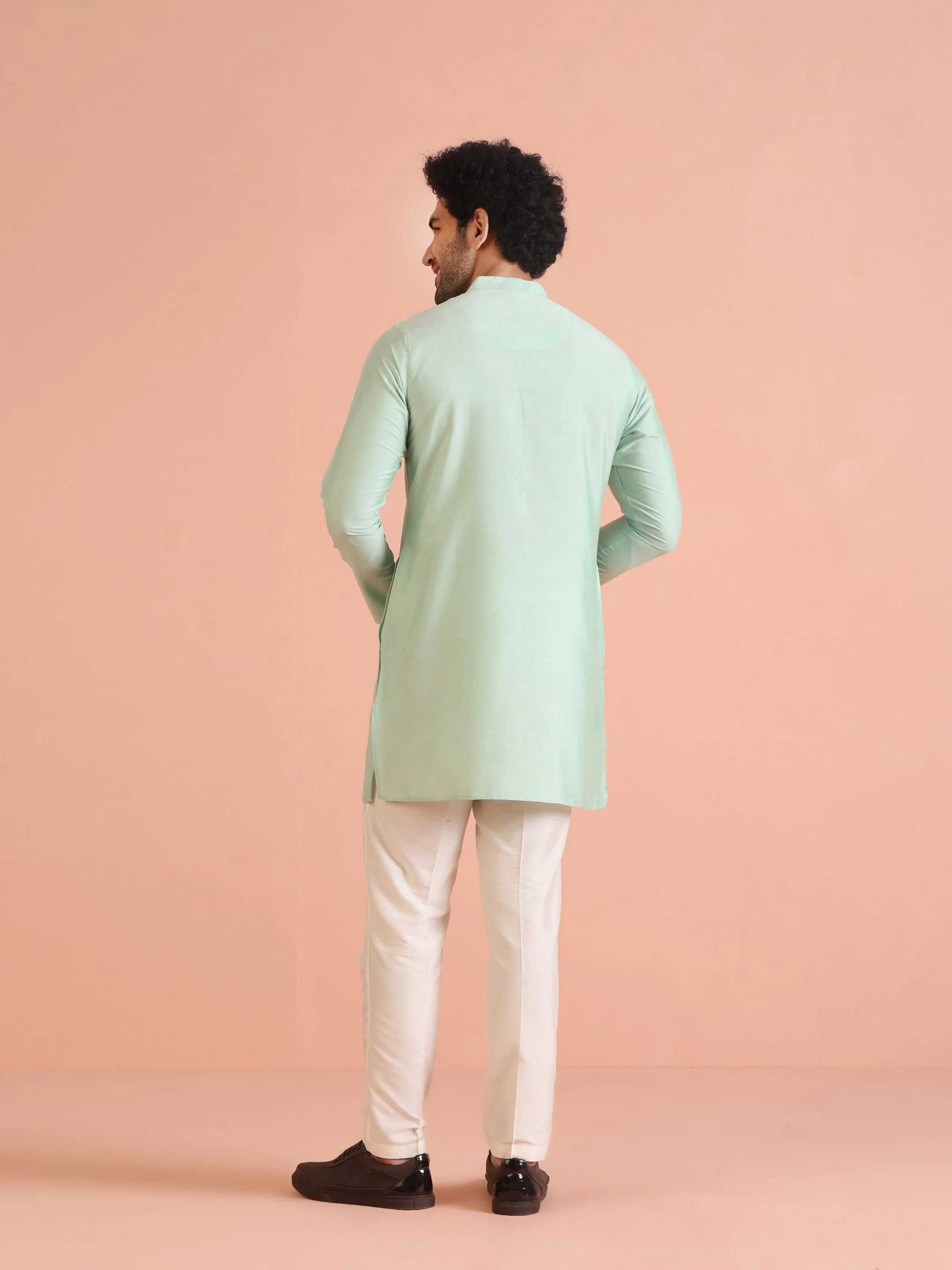 Men Aqua Green Kurta - Image 21