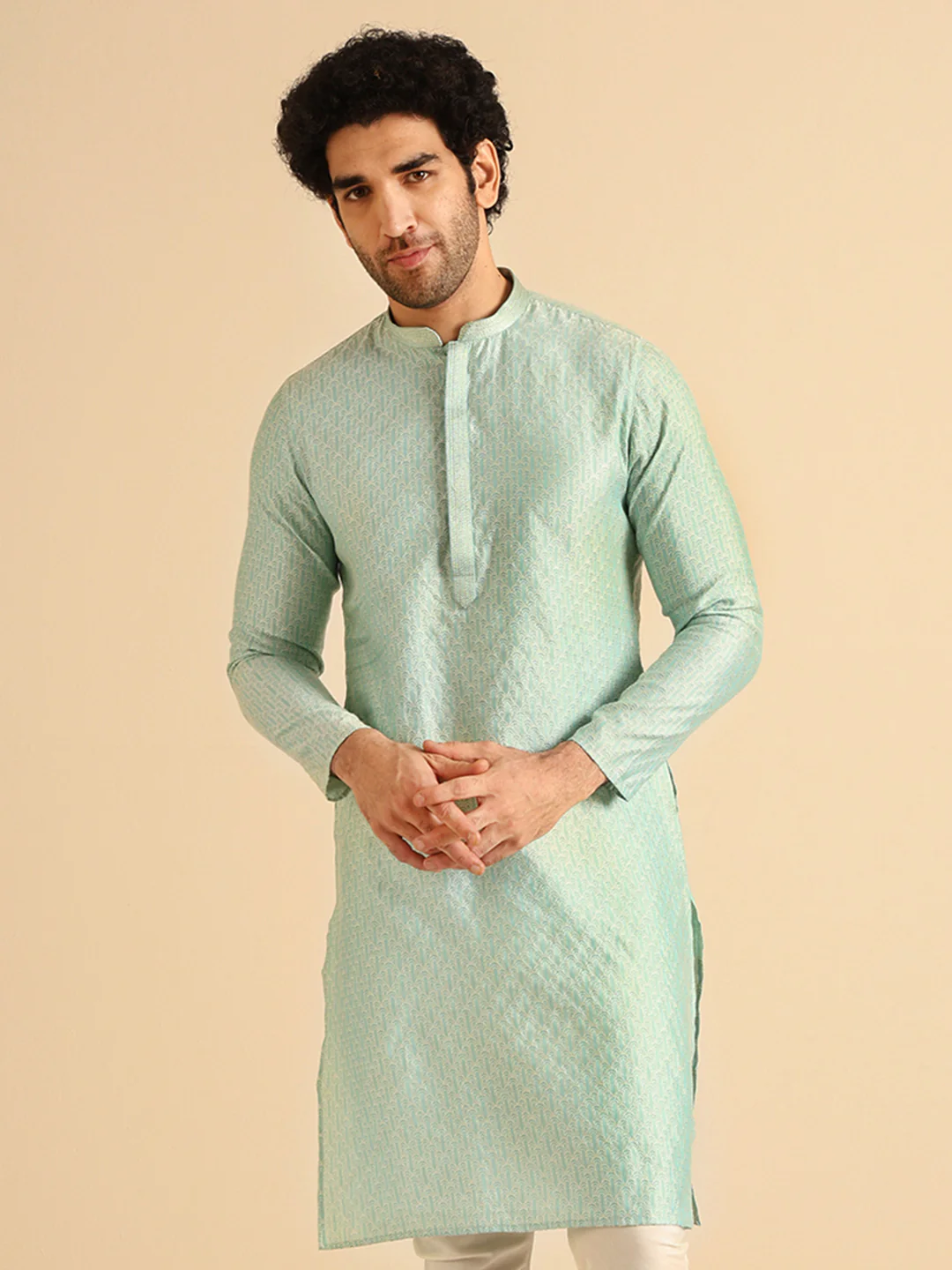 Light Green Printed Cotton Blend Kurta