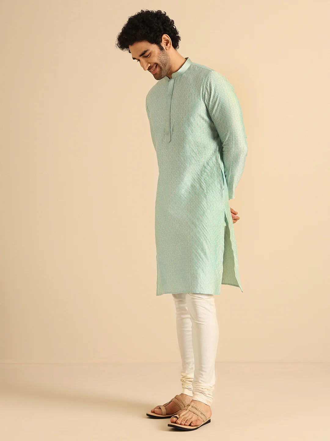 Light Green Printed Cotton Blend Kurta - Image 2