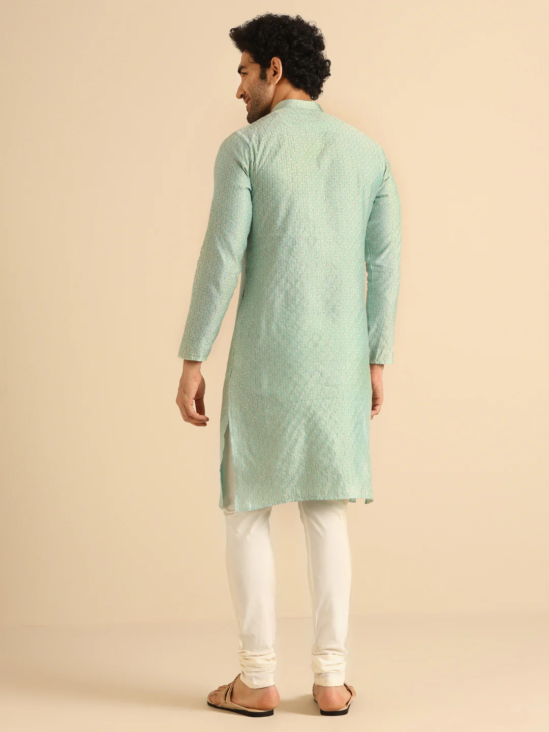Light Green Printed Cotton Blend Kurta - Image 4