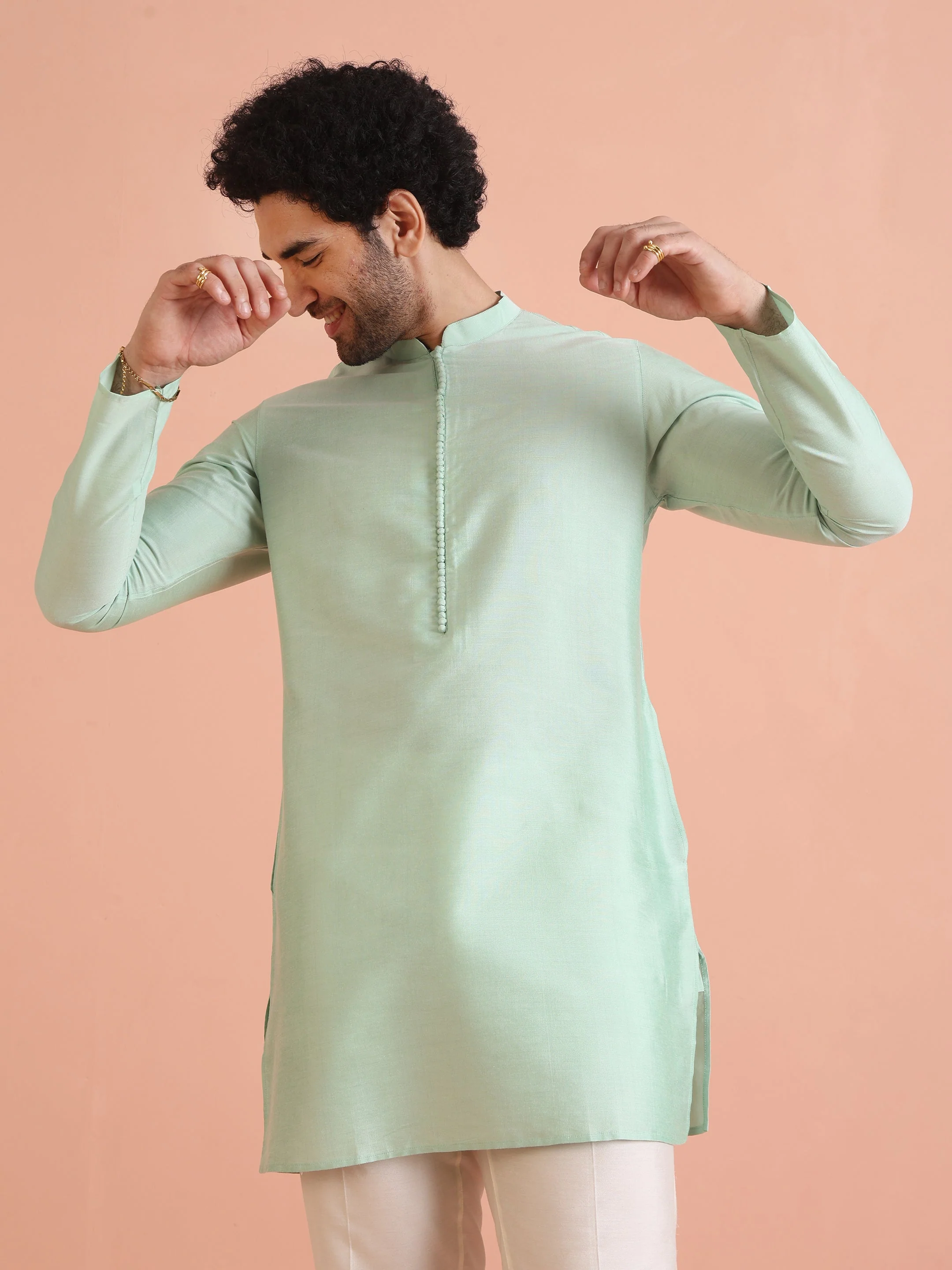Men Aqua Green Kurta Trouser Set - Image 16