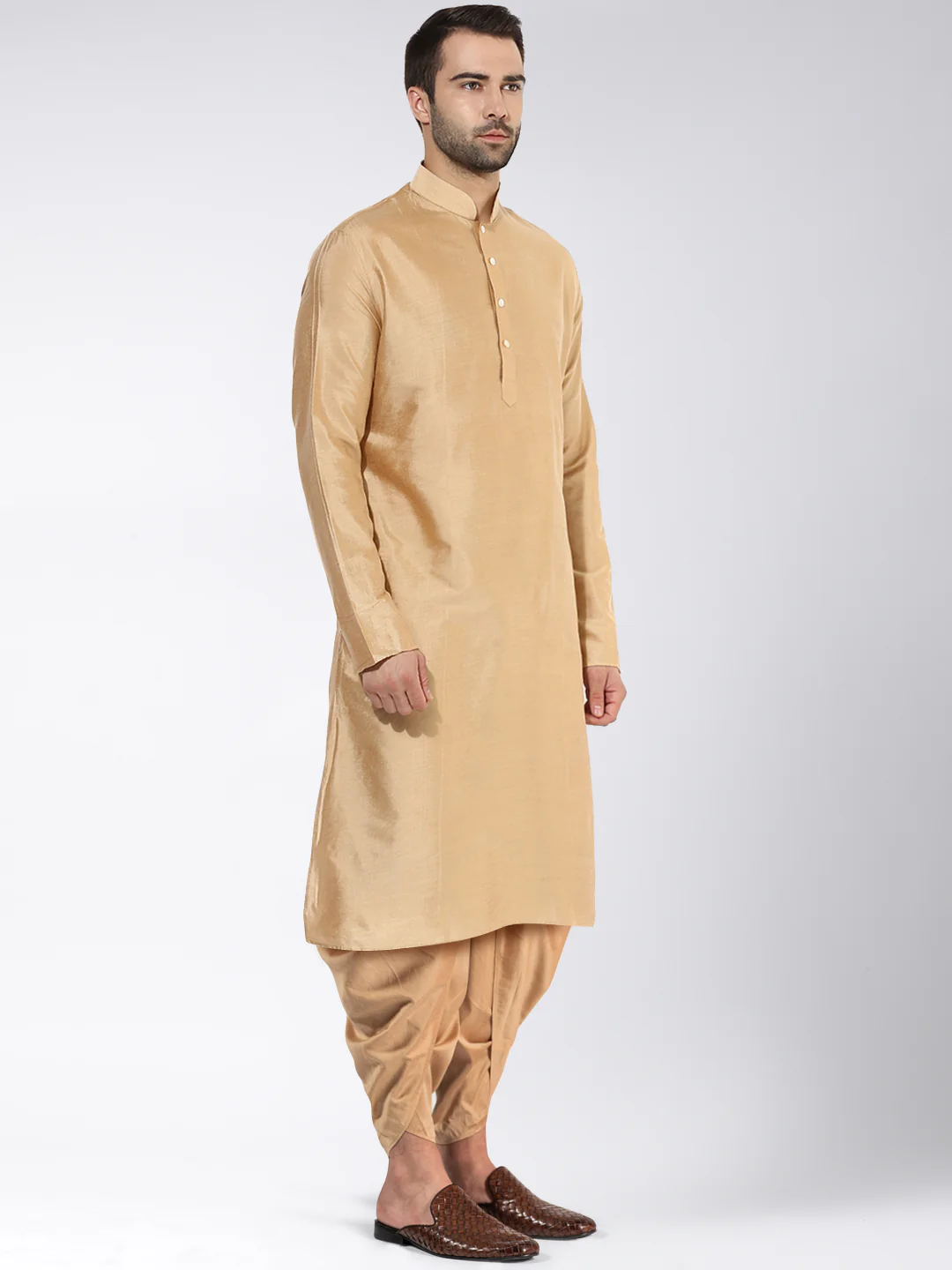 Men Beige Kurta Dhoti Set - Image 2