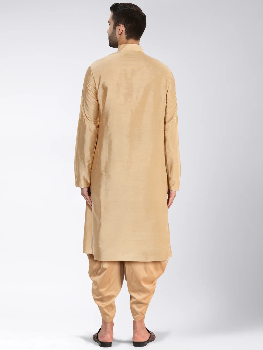 Men Beige Kurta Dhoti Set - Image 4