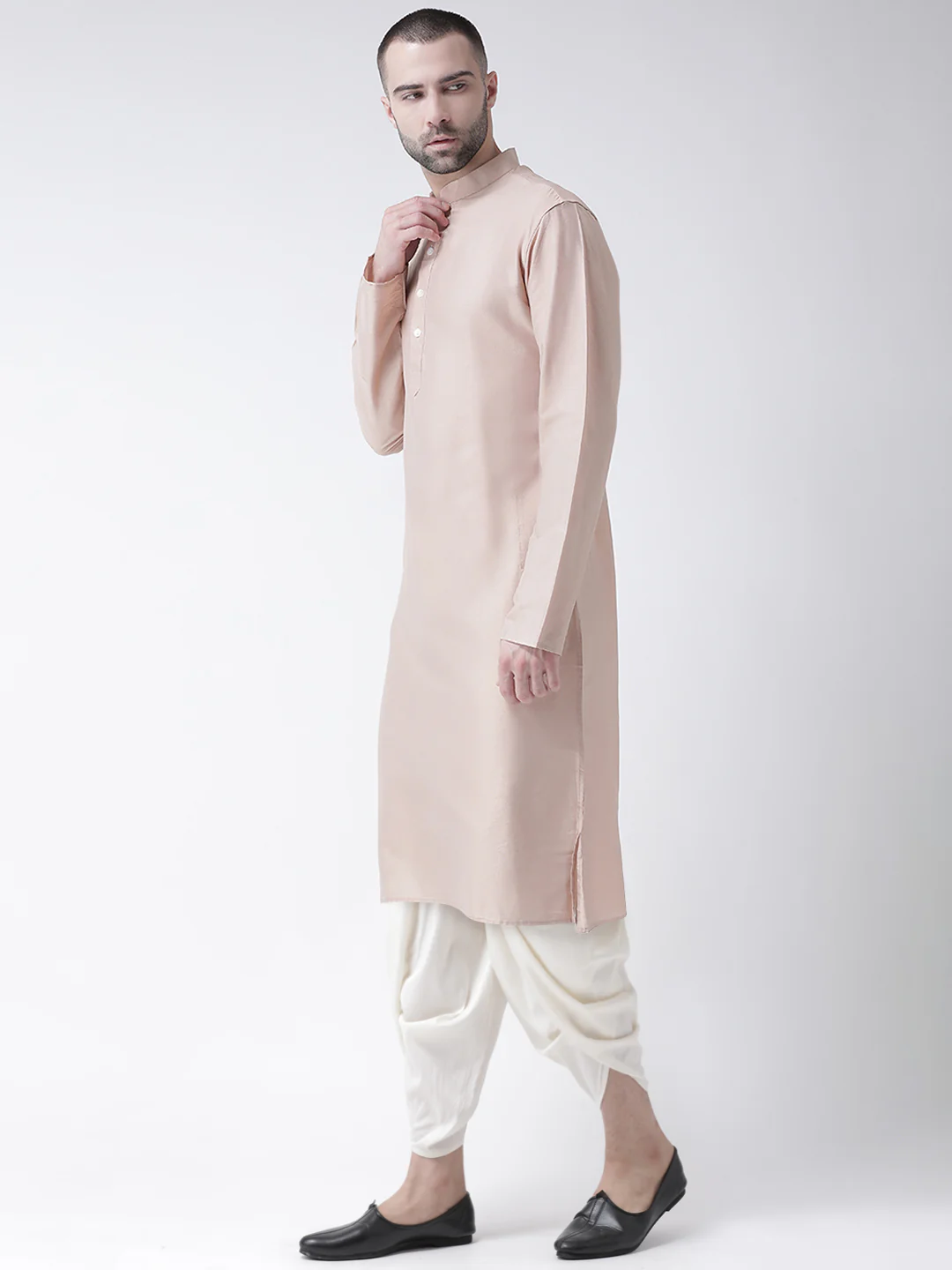 Men Beige Kurta Dhoti Set - Image 2