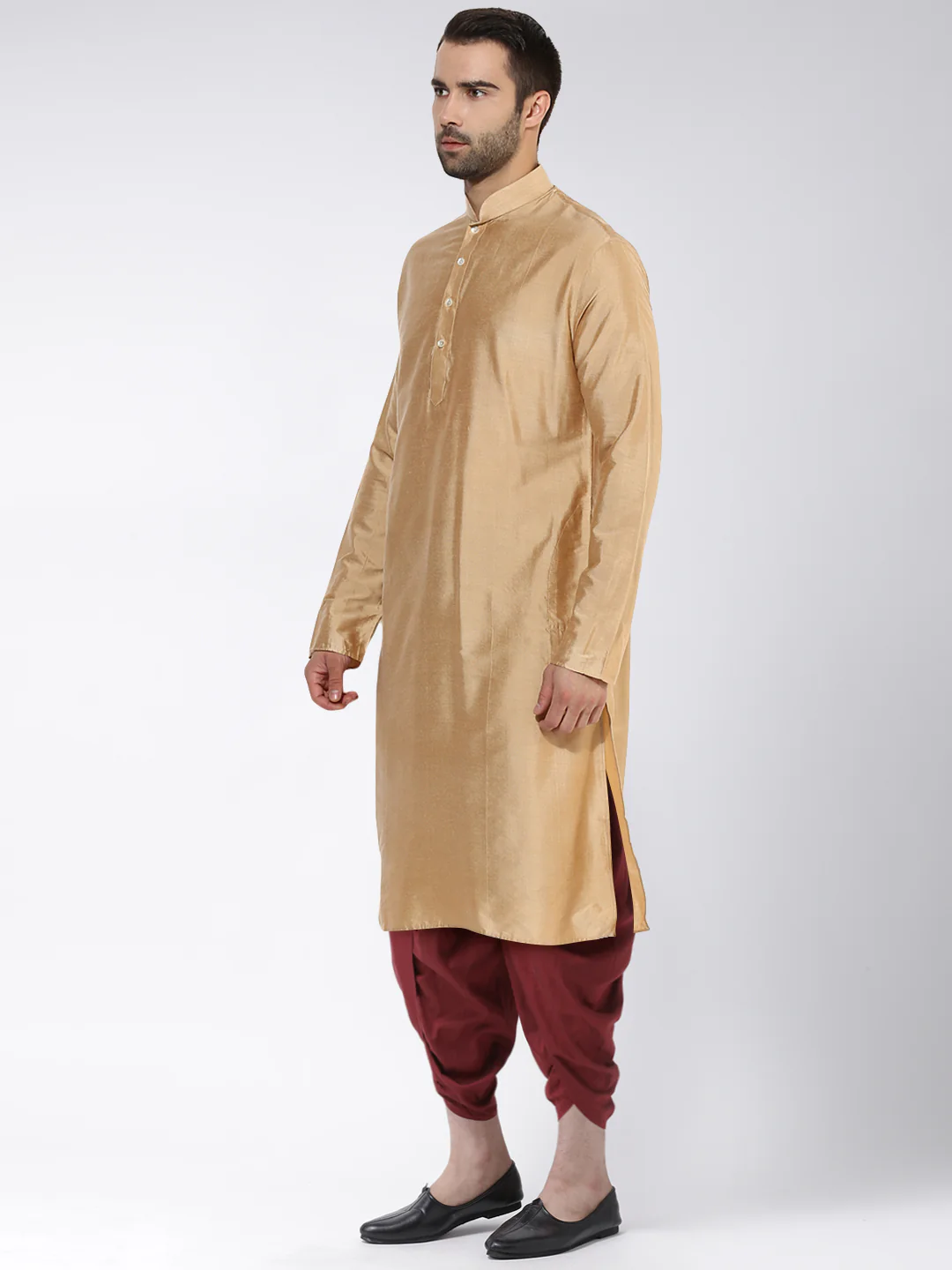 Beige Art Silk Solid Long Kurta - Image 3