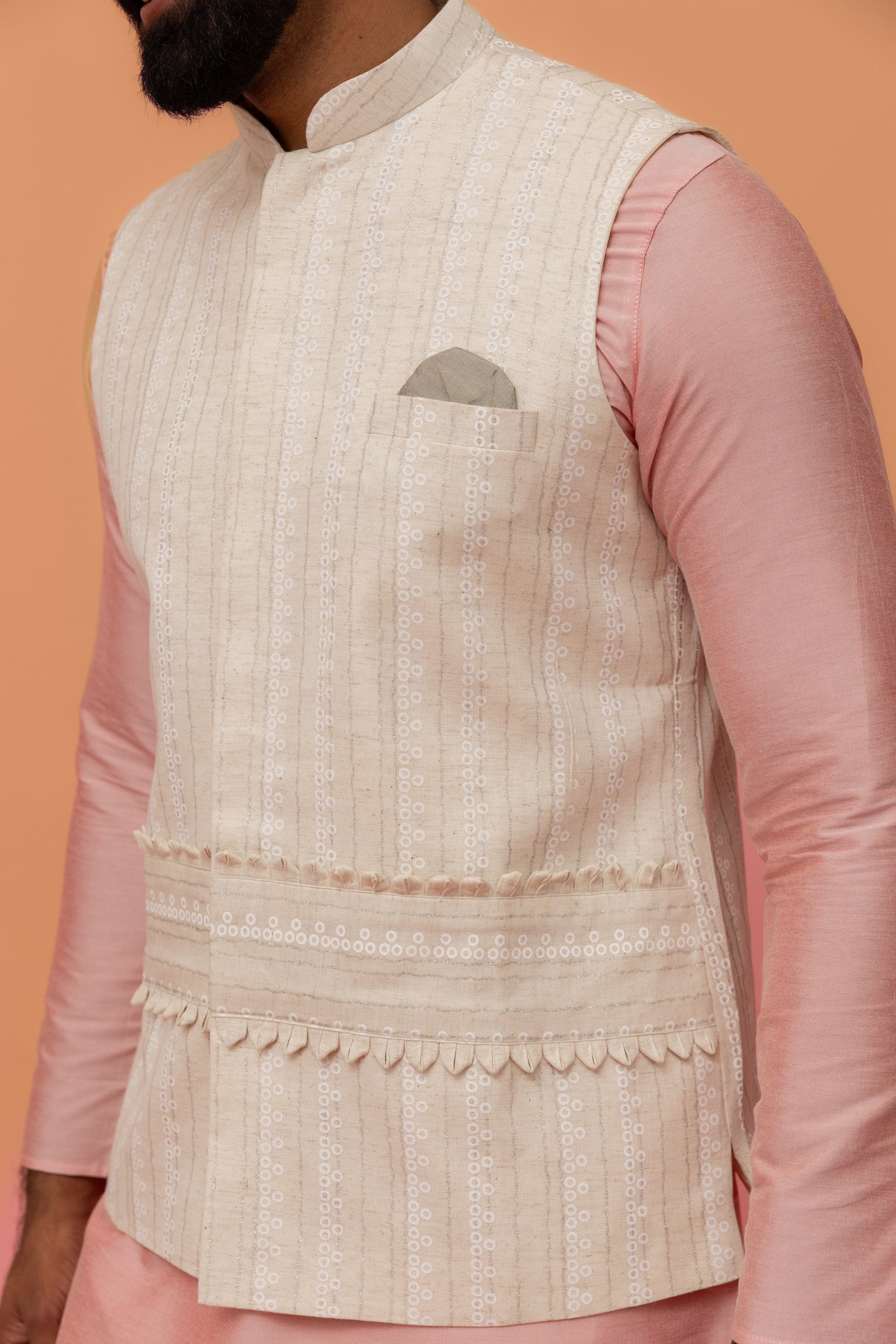 Pink Silk Blend Kurta Churidar with Textured Jacket - Image 5