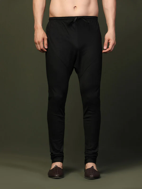 Black Solid Elasticated Churidar