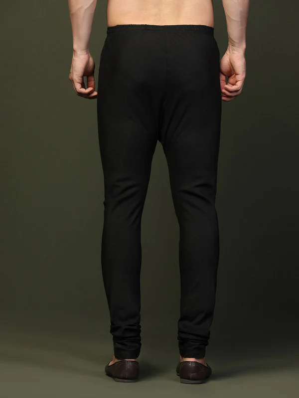 Black Solid Elasticated Churidar - Image 4