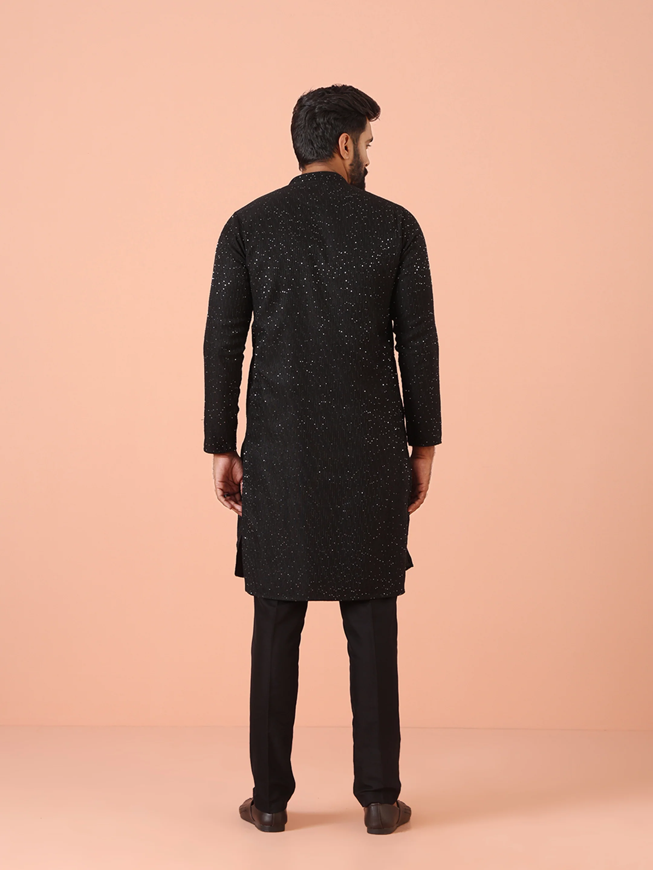 Men Black Embellished Kurta Trouser Set - Image 4