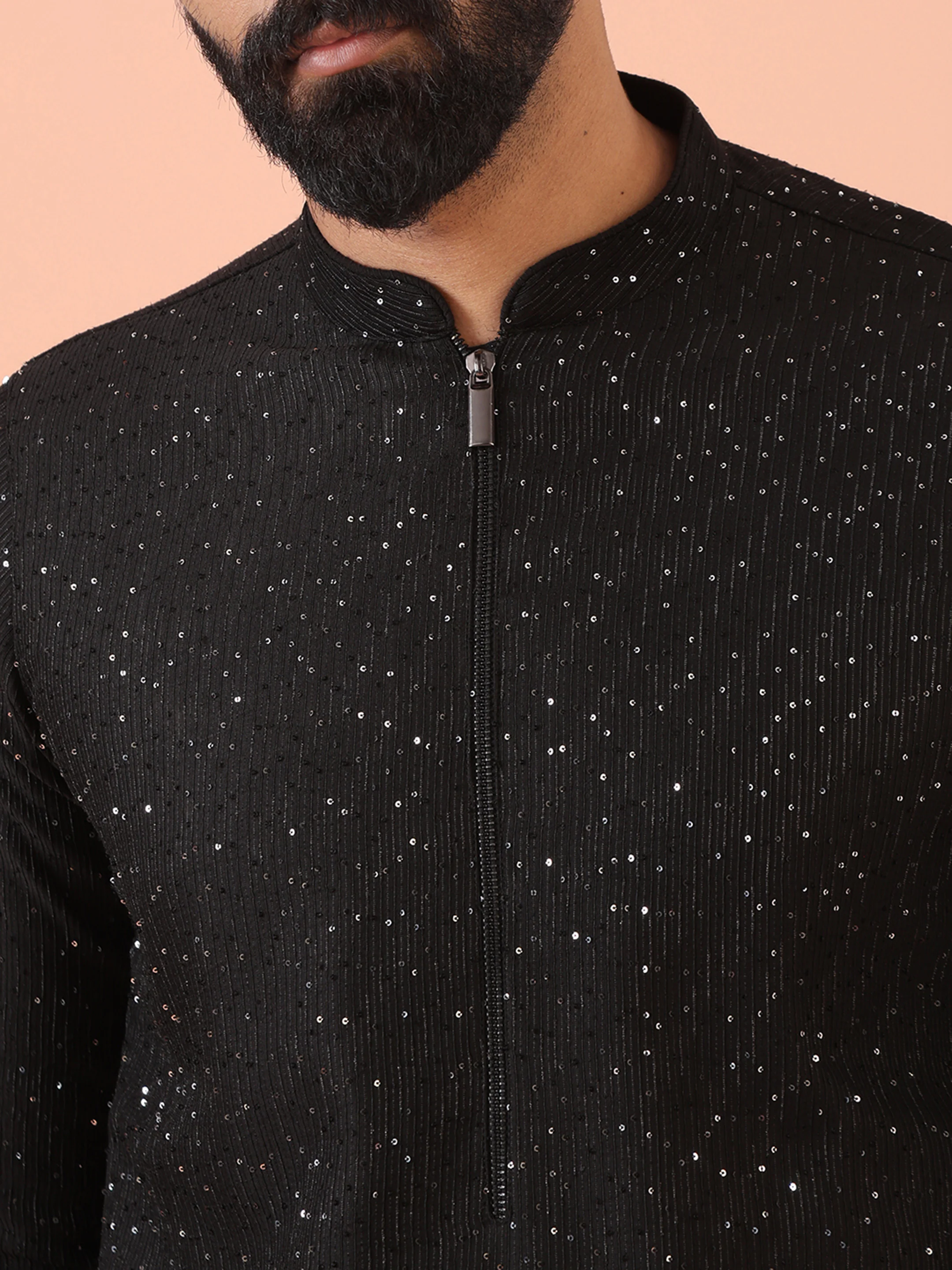 Men Black Embellished Kurta Trouser Set - Image 5