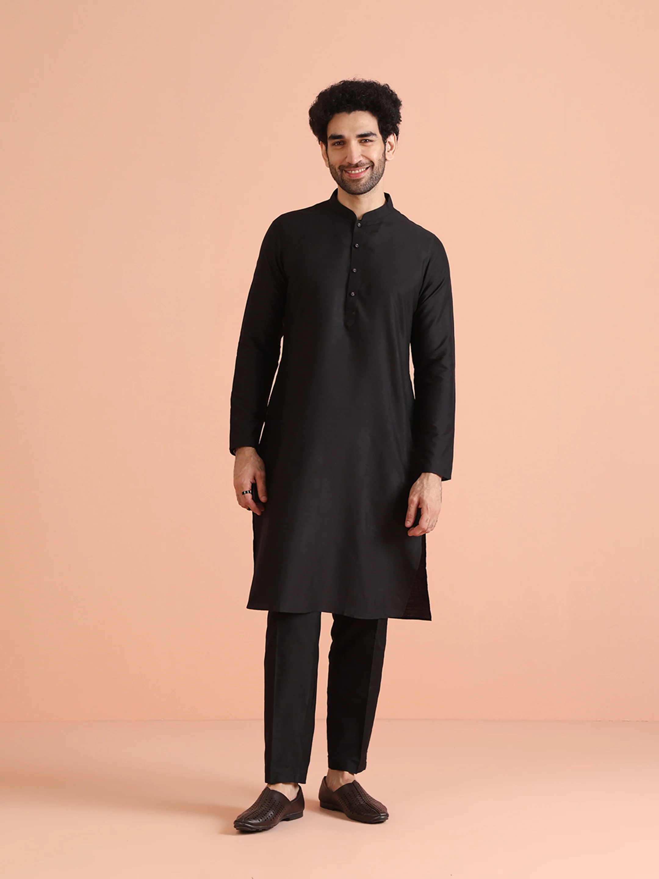 Black Cotton Silk Geometric Sequin Nehru Jacket Kurta Trouser - Image 7