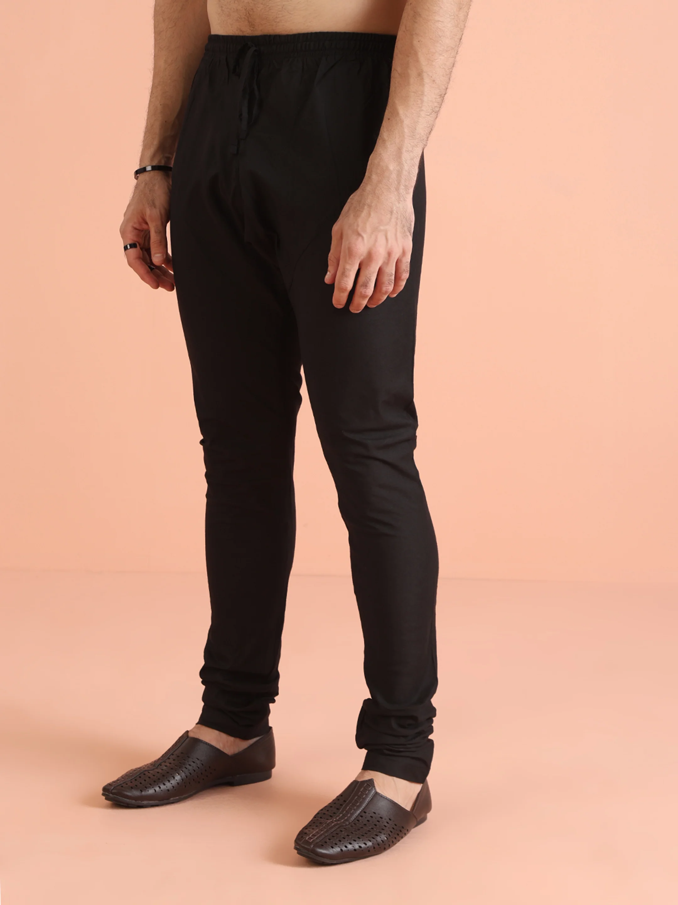 Men Black Heavy Thread Work Kurta Churidar Set - Image 7