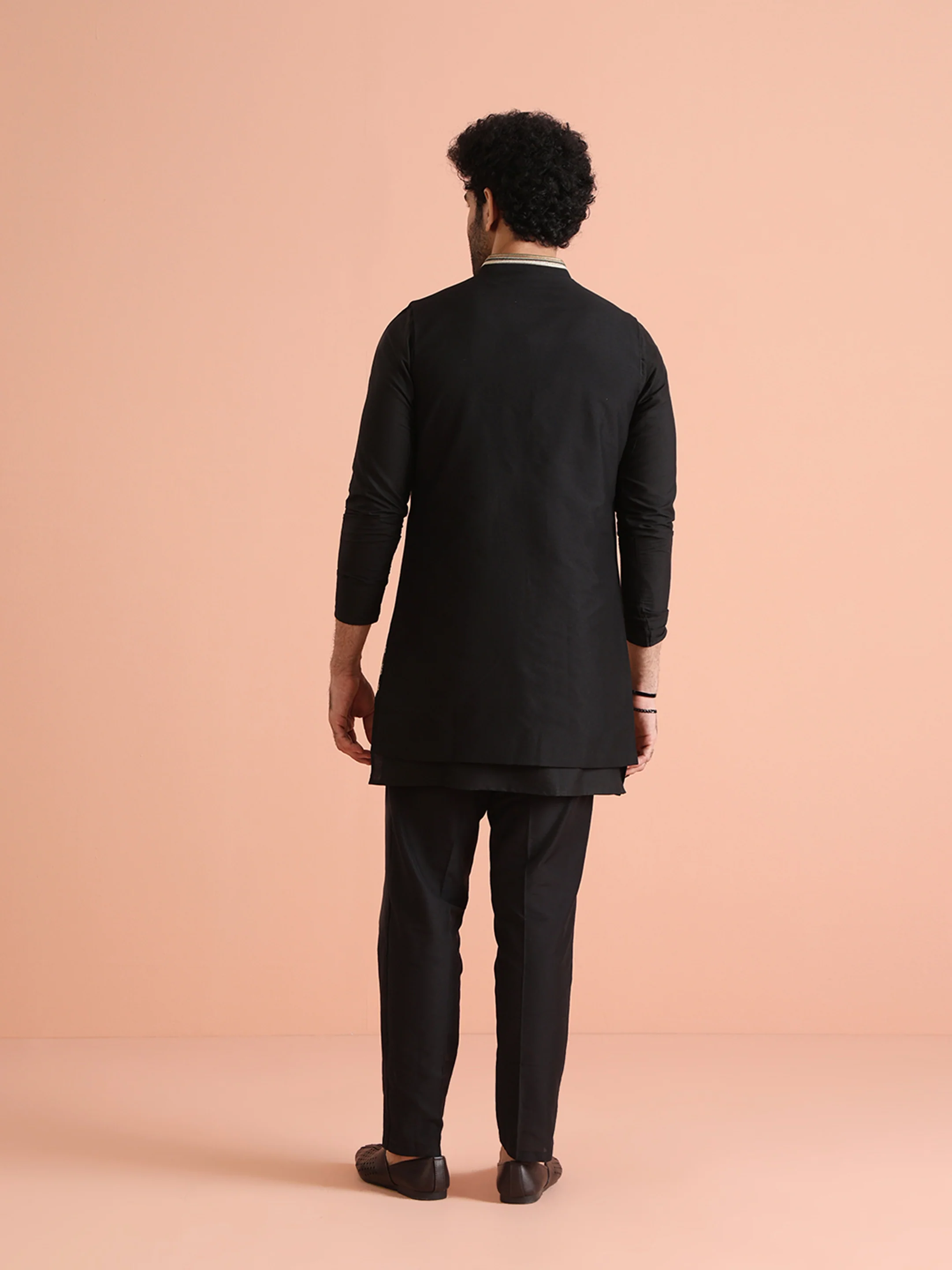 Black Embroidered Jacket Kurta Trouser Set - Image 6