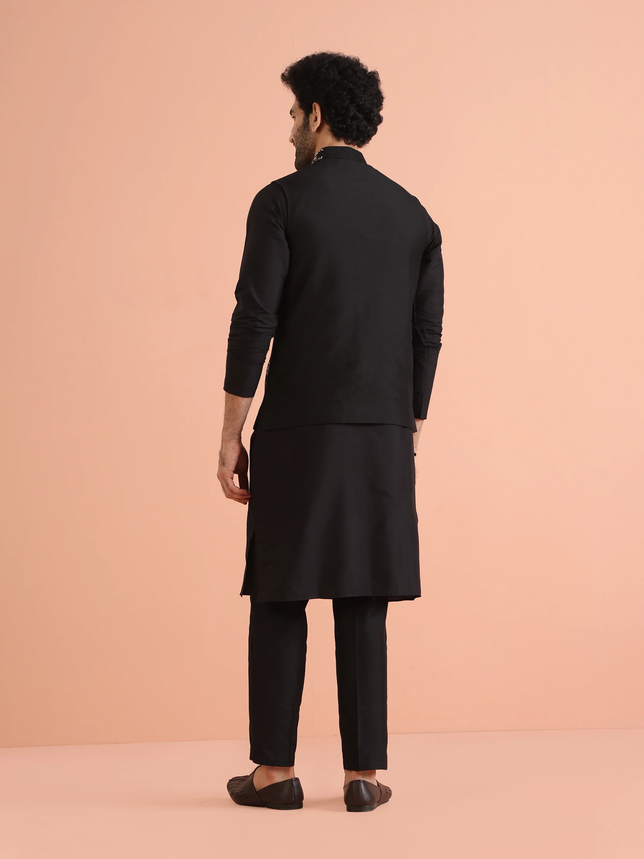 Black Heavy Thread Work Nehru Jacket Kurta Trouser - Image 5